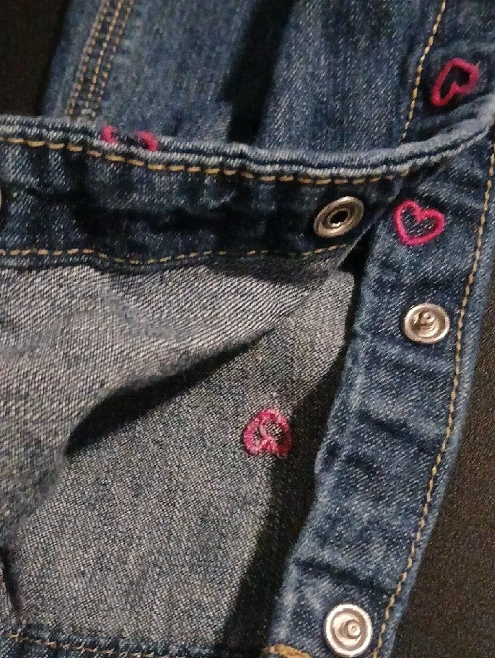 Oshkosh B'gosh Blue Jean Overalls with Pink Embroidered Hearts Girl's 12 Mo